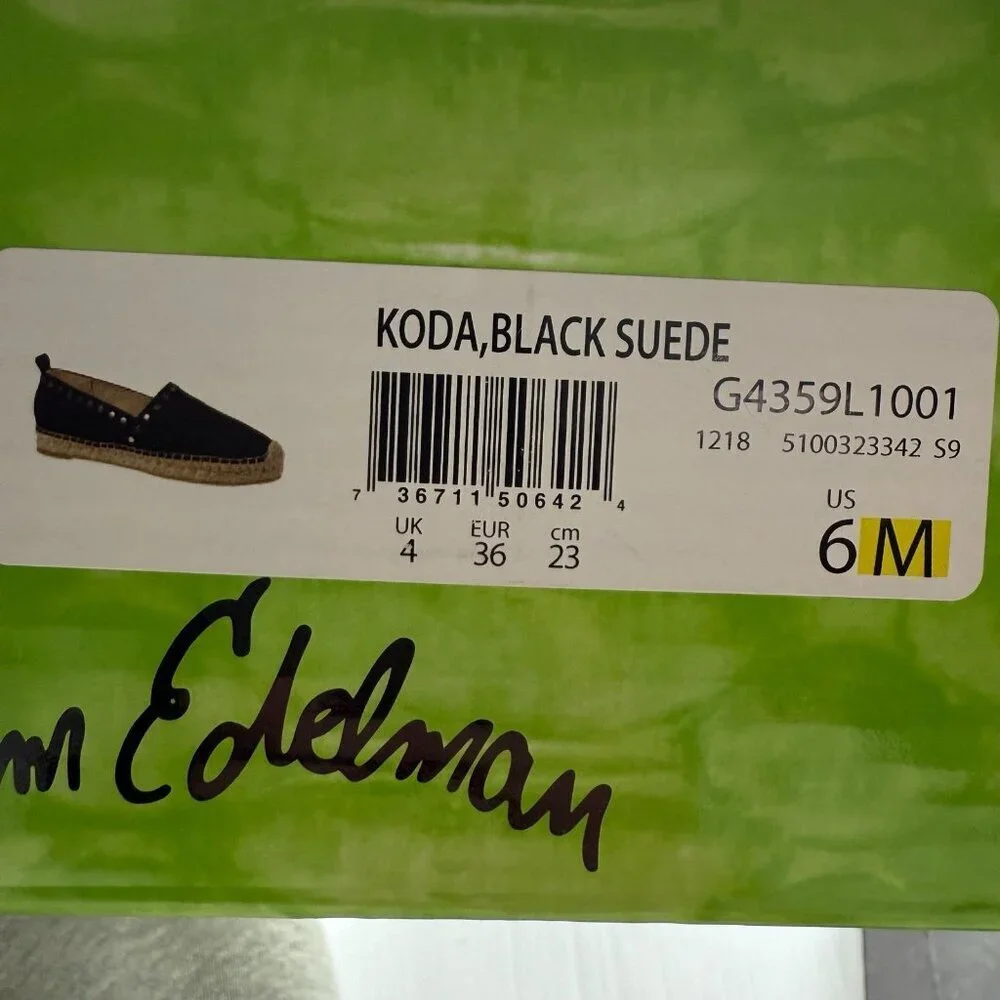 Sam Edelman Koda Black Suede Espadrille Flats Studded Slip On Shoes 6 Womens US